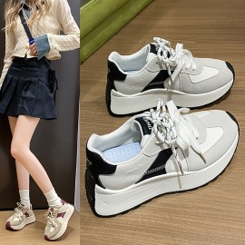 [Synthetic Sneakers] Synthetic Women's Casual Sneakers | Low-Top Lace-Up Design, Slip-Resistant PVC Sole, Breathable Fabric Lining | All-Season Versatile Shoes for Running, Walking, Work & Outdoor Activities
