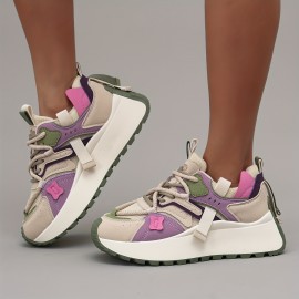 Women'S Dopamine Casual Sneakers - New Arrival, Spring & Fall Fashionable Color Block Design, Comfortable Mesh Breathable Thick Sole, 5cm/1.97