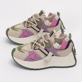 Women'S Dopamine Casual Sneakers - New Arrival, Spring & Fall Fashionable Color Block Design, Comfortable Mesh Breathable Thick Sole, 5cm/1.97