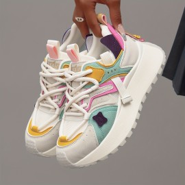 Women'S Dopamine Casual Sneakers - New Arrival, Spring & Fall Fashionable Color Block Design, Comfortable Mesh Breathable Thick Sole, 5cm/1.97