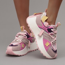 Women'S Dopamine Casual Sneakers - New Arrival, Spring & Fall Fashionable Color Block Design, Comfortable Mesh Breathable Thick Sole, 5cm/1.97
