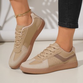 [Comfortable Women's Sneakers] Comfortable & Durable Women's Casual Low-Top Sneakers | Beige & White Synthetic, Lace-Up with Round Toe, Fabric Lining, Rubber Sole, All-Season Wear