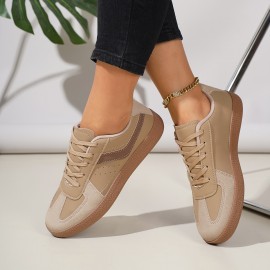 [Comfortable Women's Sneakers] Comfortable & Durable Women's Casual Low-Top Sneakers | Beige & White Synthetic, Lace-Up with Round Toe, Fabric Lining, Rubber Sole, All-Season Wear