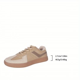 [Comfortable Women's Sneakers] Comfortable & Durable Women's Casual Low-Top Sneakers | Beige & White Synthetic, Lace-Up with Round Toe, Fabric Lining, Rubber Sole, All-Season Wear