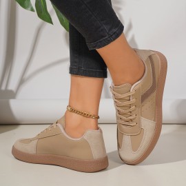 [Comfortable Women's Sneakers] Comfortable & Durable Women's Casual Low-Top Sneakers | Beige & White Synthetic, Lace-Up with Round Toe, Fabric Lining, Rubber Sole, All-Season Wear