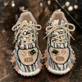 Women'S Fashion Sneakers - Thick-Soled Wedge Shoes with Glitter Upper, Durable Rubber Sole - Breathable Fabric Upper - All-Season Casual White Shoes for Casual Attire - Perfect Holiday Gift, Sneaker For Women, Stylish Sneaker For Women, Shoe For Women