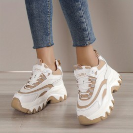 Women's Colorblock Chunky Sneakers, Casual Lace Up Outdoor Shoes, Comfortable Platform Low Top Shoes