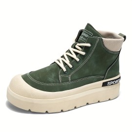 [Comfortable Sneakers] Comfortable Olive Green Men's High-Top Sneakers | Durable Non-Slip Platform Sole, Casual Lace-Up Shoes for Outdoor Activities, Workout, and Casual Attire