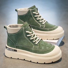 [Comfortable Sneakers] Comfortable Olive Green Men's High-Top Sneakers | Durable Non-Slip Platform Sole, Casual Lace-Up Shoes for Outdoor Activities, Workout, and Casual Attire