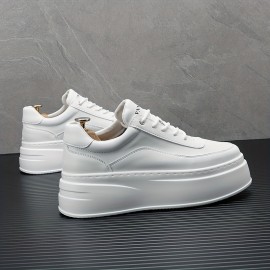 Men'S White Platform Sneakers - Soft, Breathable, Thick Sole, Lace-Up Casual Shoes with Round Toe, Rubber Sole, PVC Insole, Casual Footwear|Platform Sneakers|Rubber Sole Shoes