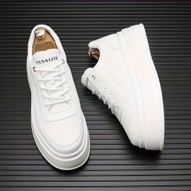 Men'S White Platform Sneakers - Soft, Breathable, Thick Sole, Lace-Up Casual Shoes with Round Toe, Rubber Sole, PVC Insole, Casual Footwear|Platform Sneakers|Rubber Sole Shoes
