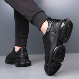 Men's Slip-On Casual Sneakers - Black Synthetic Low-Top Shoes with Round Toe, Rubber Sole, and Comfortable PU Inner Lining for Casual Attire