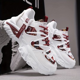 Men's Fashion Dad Shoes - Casual & Athletic Sneakers with Mesh Upper, Breathable Design, White & Multicolor Pattern, Comfortable for Casual Attire, Running, and Sports