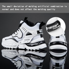 Men's Solid Trendy Chunky Shoes With Shock Absorption, Comfy Non Slip Lace Up Sneakers For Men's Outdoor Activities