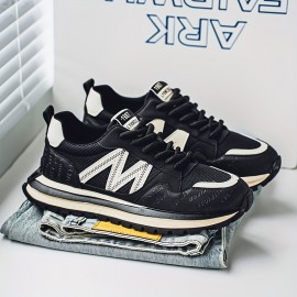 Men'S Breathable Fashion Sneakers - Lightweight, Durable Thick Sole Casual Shoes, Low-Top Lace-Up, All-Season Wear, White with Blue & Black Accents, Everyday Sneakers | Trendy Dad Shoes | Comfortable Fit