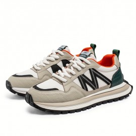 Men'S Breathable Fashion Sneakers - Lightweight, Durable Thick Sole Casual Shoes, Low-Top Lace-Up, All-Season Wear, White with Blue & Black Accents, Everyday Sneakers | Trendy Dad Shoes | Comfortable Fit