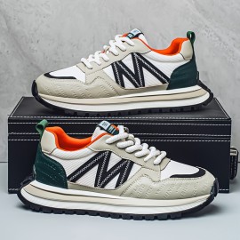 Men'S Breathable Fashion Sneakers - Lightweight, Durable Thick Sole Casual Shoes, Low-Top Lace-Up, All-Season Wear, White with Blue & Black Accents, Everyday Sneakers | Trendy Dad Shoes | Comfortable Fit