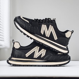 Men'S Breathable Fashion Sneakers - Lightweight, Durable Thick Sole Casual Shoes, Low-Top Lace-Up, All-Season Wear, White with Blue & Black Accents, Everyday Sneakers | Trendy Dad Shoes | Comfortable Fit