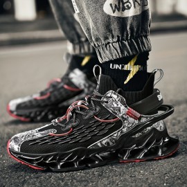 Men'S Lightweight Breathable Sneakers - Stylish Black & Red Wing Design, Comfortable Low-Top Lace-Up Shoes for Casual & Sporty Wear, All-Season Versatile Footwear, Sneakers | Wingtip Design | EVA Sole Sneakers