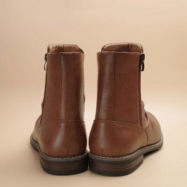 Men'S Slip-On Zipper Closure Ankle Boots - Faux Cover, Brown, Round Toe, Rubber Sole, Casual & Formal Wear, Casual Footwear | Sleek Boot Design | Durable Rubber Sole