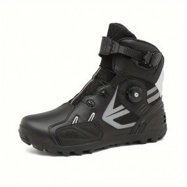 Men's Professional High Top Riding Boots With Reflective Design & Rotating Buckle, Comfy Non Slip Casual Durable Motorbike Shoes, Men's Footwear