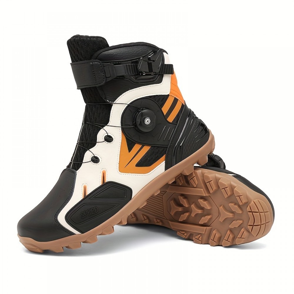 Men's Professional High Top Riding Boots With Reflective Design & Rotating Buckle, Comfy Non Slip Casual Durable Motorbike Shoes, Men's Footwear