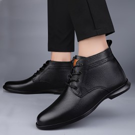 [Retro Ankle Boots] Retro Style Men's Lace-Up Ankle Boots | Solid Color PU Synthetic Upper, Rubber Sole & Breathable Fabric Insole, All-Season Versatile for Semi-Formal & Casual Wear