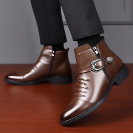 Men'S Business Formal Short Boots, Retro Carved Buckle and Convenient Side Zipper Design, Embossed Pattern on the Shoe Surface, Suitable for 11 Festivals, Fashionable Pointed Toe Ankle Boots for Weddings and Formal Occasions, Casual Dress Shoe For Men, Cowboy Boot For Men, Ankle Boot For Men, Snow Boot For Men, Men'S Medium-length Lightweight Boots