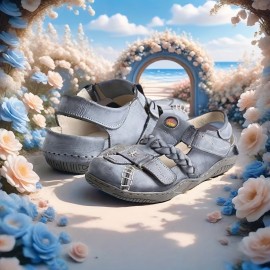 [French Retro Sandals] TMA EYES French Retro Women's Summer Sandals | Adjustable Hook-and-Loop Closure, Breathable Hollow-Out Toe, Low Heel & Cushioned Insole, Durable TPR Sole - Casual Comfort for Warm Weather, Strappy Sandals