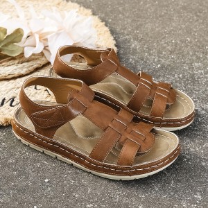 [Summer Comfort Sandals] Plus-Size Women's Summer Sandals - Cross Straps, Solid Color, Thick Soft Soles, Comfortable Flat Sports Sandals