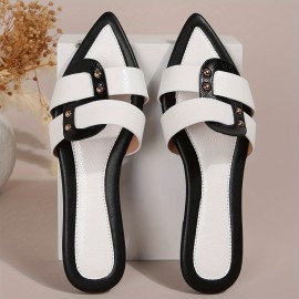 Summer Women'S Flat Fashion Slippers Outdoor Casual Sandals Black And White Color Matching Pointed Elegant Shoes