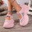 [Casual Attire] Breathable Mesh Mary Jane Shoes - Women's Summer Casual Sneakers with Thick Cushioned Sole, Closure & Round Toe - White & Pink