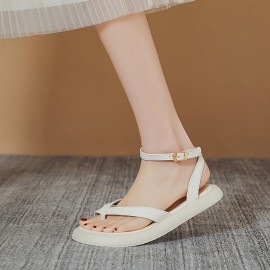 Women's White Sandals - Open-Toe Summer Shoes with Cushioned Insole, Non-Slip Rubber Sole - Synthetic Cover Strap Closure for Beach, Parties, Everyday Casual Outfits - Easy-Clean Women's Footwear, Beach Shoes, Minimalist Design, Breathable Material, Party Wear