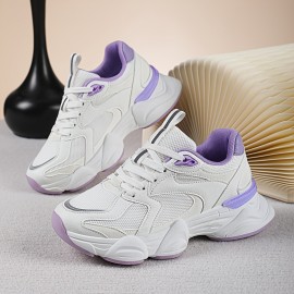 Women'S Chunky Platform Sneakers - Thick Cushioned Sole for Height & Stability, Lace-Up Closure, All-Season Everyday & Formal Shoes in Purple/Black/ - Non-Slip Rubber Outsole for Walking, Parties, Office - Casual Dad Shoes, Ladies Sneakers, Party Footwear, Trendy Footwear, Comfortable Fit, Fashionconscious Women, Stylish Footwear, Breathable Fabric, Fashion Lovers