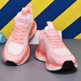 Women's Breathable Mesh Sneakers - Stylish Pink & White Running Shoes with Non-Slip EVA Sole, Comfortable Fabric Lining, and Secure Lace-Up Design for Casual or Athletic Wear, Allseason Shoes | Laceup Sneakers | Comfortable Lining