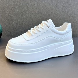 Men'S White Platform Sneakers - Soft, Breathable, Thick Sole, Lace-Up Casual Shoes with Round Toe, Rubber Sole, PVC Insole, Casual Footwear|Platform Sneakers|Rubber Sole Shoes