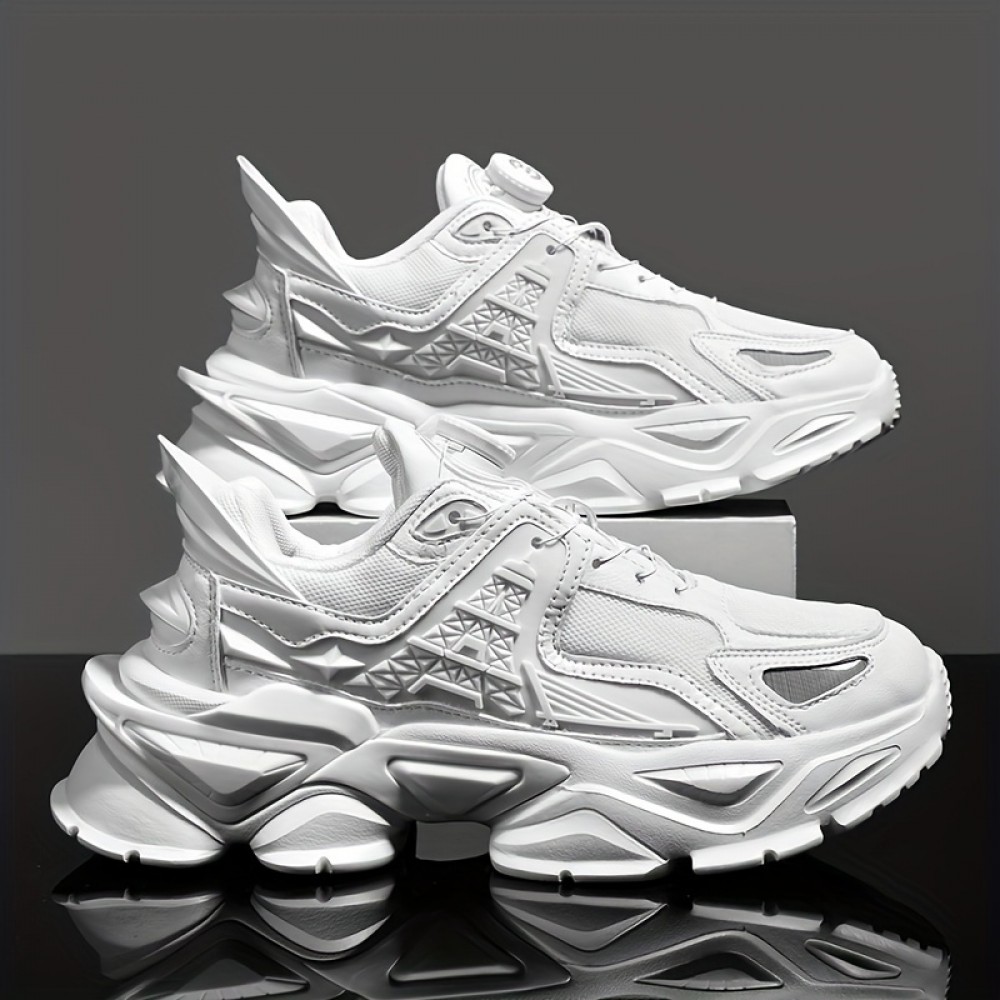 Men's Futuristic Rotating Buckle Dad Sneakers - Breathable Mesh Streetwear Shoes with Cushioned Rubber Sole, All-Season Comfort & Round Toe Design for Casual Wear, Casual Streetwear Shoes | Futuristic Sneakers | Breathable Design
