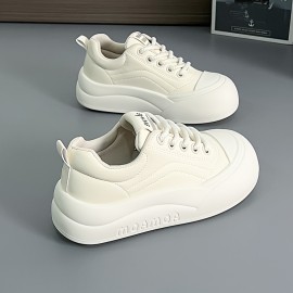Women's Casual Fashion Sneakers Low Top Lace-Up Walking Shoes with Lightweight TPU Sole and Fabric Insole - Solid Color All-Season Comfort Footwear