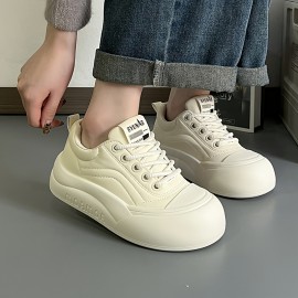 Women's Casual Fashion Sneakers Low Top Lace-Up Walking Shoes with Lightweight TPU Sole and Fabric Insole - Solid Color All-Season Comfort Footwear