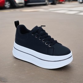 Women'S Breathable Low-Top Sneakers - Lightweight, Soft Sole Casual Shoes for Running, Fitness & Sports, Black with White Detailing, Lace-Up Closure, All-Season Comfort