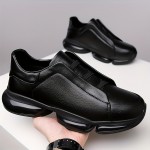 Men's Slip-On Casual Sneakers - Black Synthetic Low-Top Shoes with Round Toe, Rubber Sole, and Comfortable PU Inner Lining for Casual Attire
