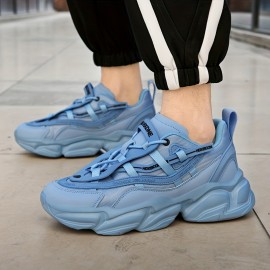 Men's Breathable Lightweight Running Platform Shoes, Outdoor Athletic Walking Shoes, Men's Lace Up Sneakers, Spring And Summer