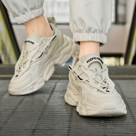 Men's Breathable Lightweight Running Platform Shoes, Outdoor Athletic Walking Shoes, Men's Lace Up Sneakers, Spring And Summer