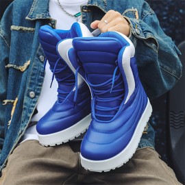 [Men's Height-Enhancing Boots] Korean Fashion Inspired Height-Enhancing Boots for Men | High-Top Chunky Platform Boots - Thick Platform Sneakers/Boots Hybrid with Lace-Up Closure, Upper & PVC Sole, Beige/ All-Season /Streetwear Shoes for Casual & Formal Events