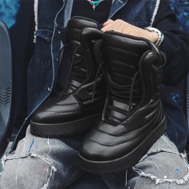 [Men's Height-Enhancing Boots] Korean Fashion Inspired Height-Enhancing Boots for Men | High-Top Chunky Platform Boots - Thick Platform Sneakers/Boots Hybrid with Lace-Up Closure, Upper & PVC Sole, Beige/ All-Season /Streetwear Shoes for Casual & Formal Events