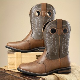 [Casual Boots] Casual Western Men's Boots | Solid Color, All-Season, Short Boot with Slip-On Closure, PU Upper/Inner/Insole, Rubber Sole, for Daily Wear