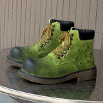 Vintage-Inspired • Distressed Red Chunky Platform Boots • Unisex Lace-Up Ankle Boots with Thick Rubber Sole & Fabric Upper • All-Season Casual & Party Wear