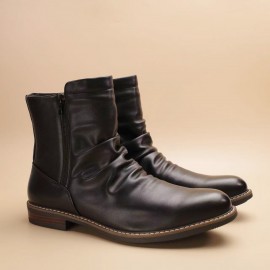 Men'S Slip-On Zipper Closure Ankle Boots - Faux Cover, Brown, Round Toe, Rubber Sole, Casual & Formal Wear, Casual Footwear | Sleek Boot Design | Durable Rubber Sole