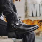 Men's Retro Square Toe Motorcycle Boots - Slip-On Harness Design with Adjustable Straps, Brown & Rubber Sole for All-Season Casual Streetwear, Allseason Footwear | Decorative Studs Boots | Boots