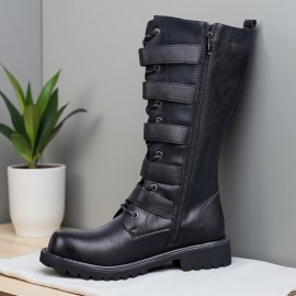 Men'S Outdoor Anti-Slip Hiking Boots, Fashionable And Versatile, with a Non-Slip Rubber Sole, Available in 11 Shoe Sizes, Suitable for All Seasons, Perfect for Male Wear, Hiking Boots, Boot With Buckle For Men, Metal Boot For Men, Goth Boot, High Boot With Side Buckle, Shoe Beside Have A Wallet Pocket, Men Boot, Men Shoe